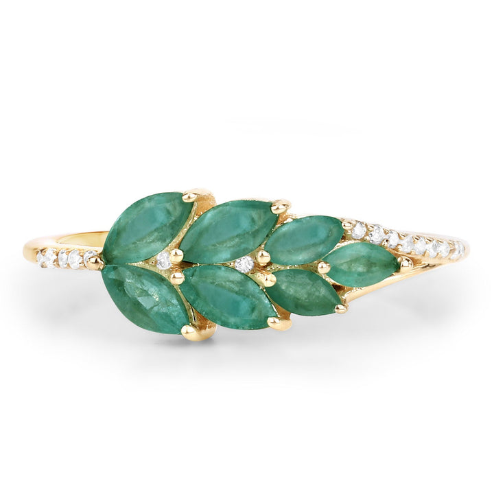 0.68 Carat Genuine Zambian Emerald and White Diamond 14K Yellow Gold Ring
