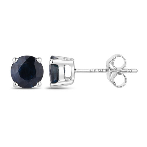 1.70 Carat Genuine Blue Sapphire 14K White Gold Earrings