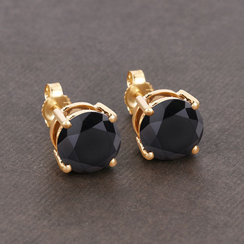 4.77 Carat Genuine Black Diamond 14K Yellow Gold Earrings