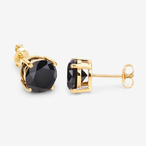 3.48 Carat Genuine Black Diamond 14K Yellow Gold Earrings