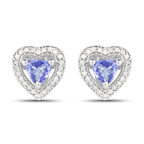 1.20 Carat Genuine Tanzanite &amp; White Diamond .925 Sterling Silver Earrings