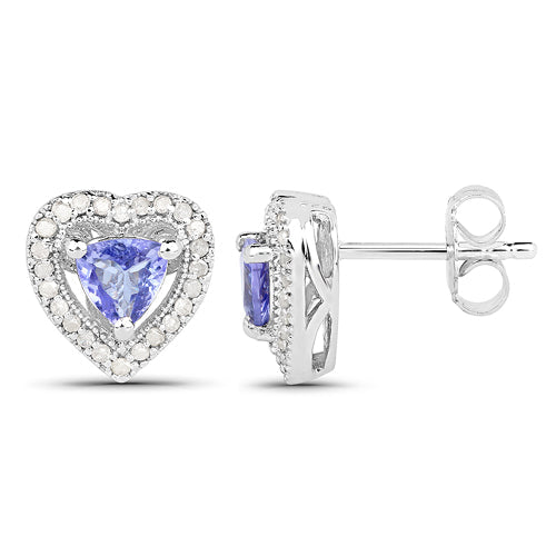 1.20 Carat Genuine Tanzanite &amp; White Diamond .925 Sterling Silver Earrings