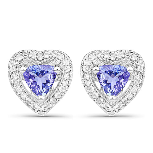 1.18 Carat Genuine Tanzanite &amp; White Topaz .925 Sterling Silver Earrings