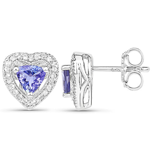 1.18 Carat Genuine Tanzanite &amp; White Topaz .925 Sterling Silver Earrings