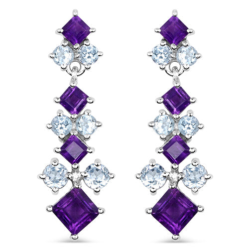 4.94 Carat Genuine Amethyst &amp; Blue Topaz .925 Sterling Silver Earrings