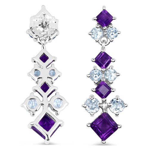 4.94 Carat Genuine Amethyst &amp; Blue Topaz .925 Sterling Silver Earrings