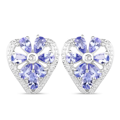 2.97 Carat Genuine Tanzanite &amp; White Topaz .925 Sterling Silver Earrings