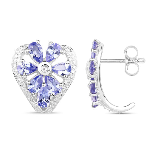 2.97 Carat Genuine Tanzanite &amp; White Topaz .925 Sterling Silver Earrings
