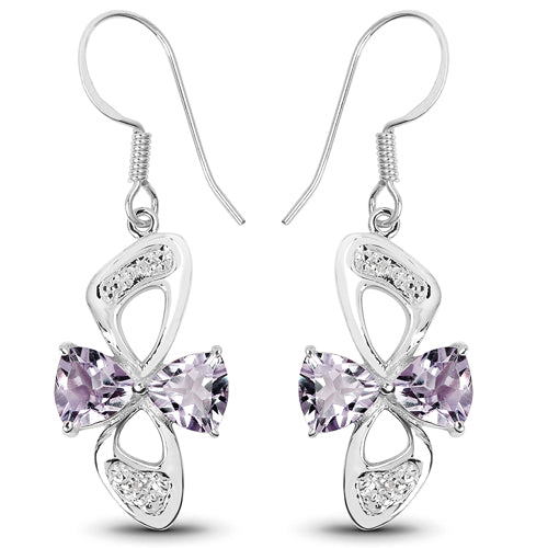 4.06 Carat Genuine Pink Amethyst &amp; White Topaz .925 Sterling Silver Earrings