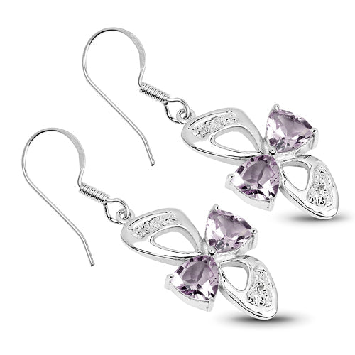 4.06 Carat Genuine Pink Amethyst &amp; White Topaz .925 Sterling Silver Earrings