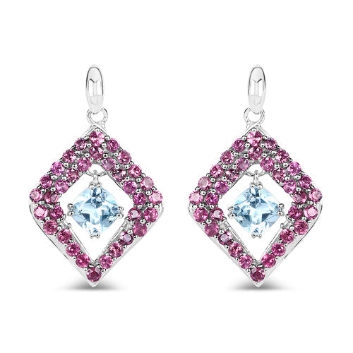 5.70 Carat Genuine Blue Topaz &amp; Rhodolite .925 Sterling Silver Earrings