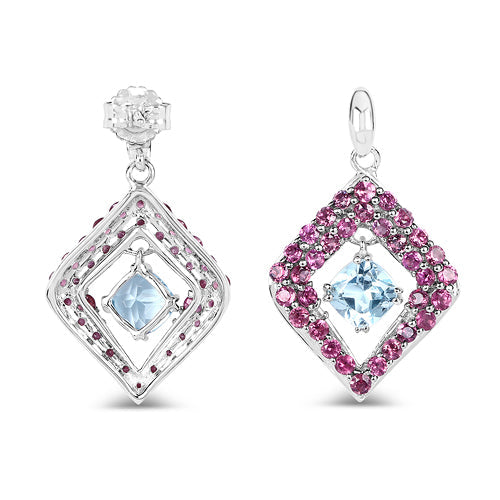5.70 Carat Genuine Blue Topaz &amp; Rhodolite .925 Sterling Silver Earrings