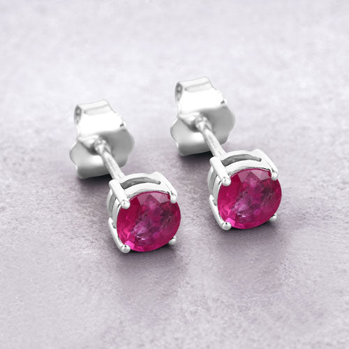 0.86 Carat Genuine Ruby 10K White Gold Earrings