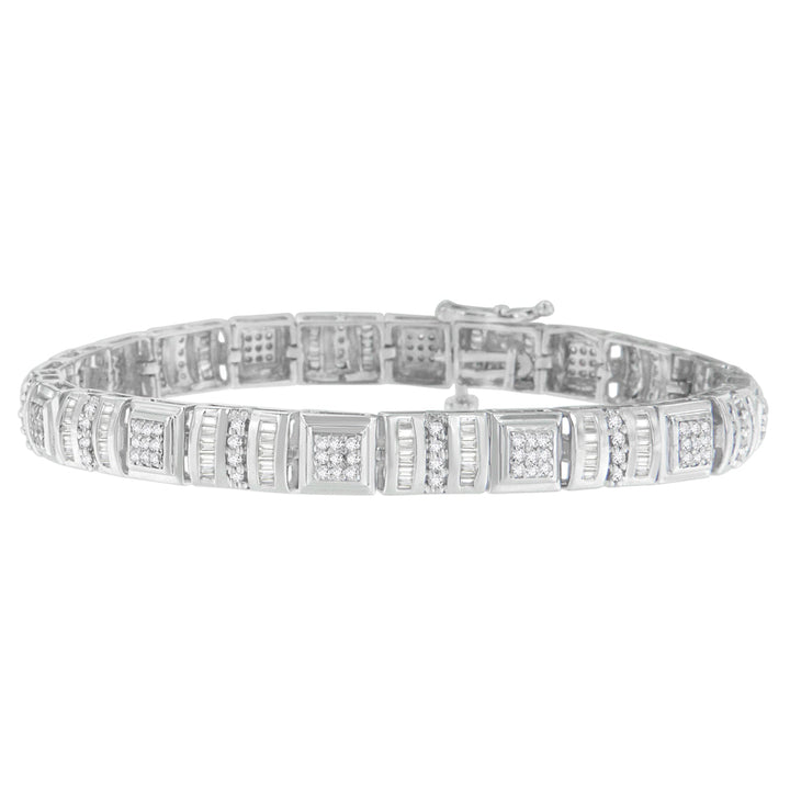 10K White Gold Round and Baguette Cut Diamond Bracelet (2.00 cttw, H-I Color, I2-I3 Clarity)
