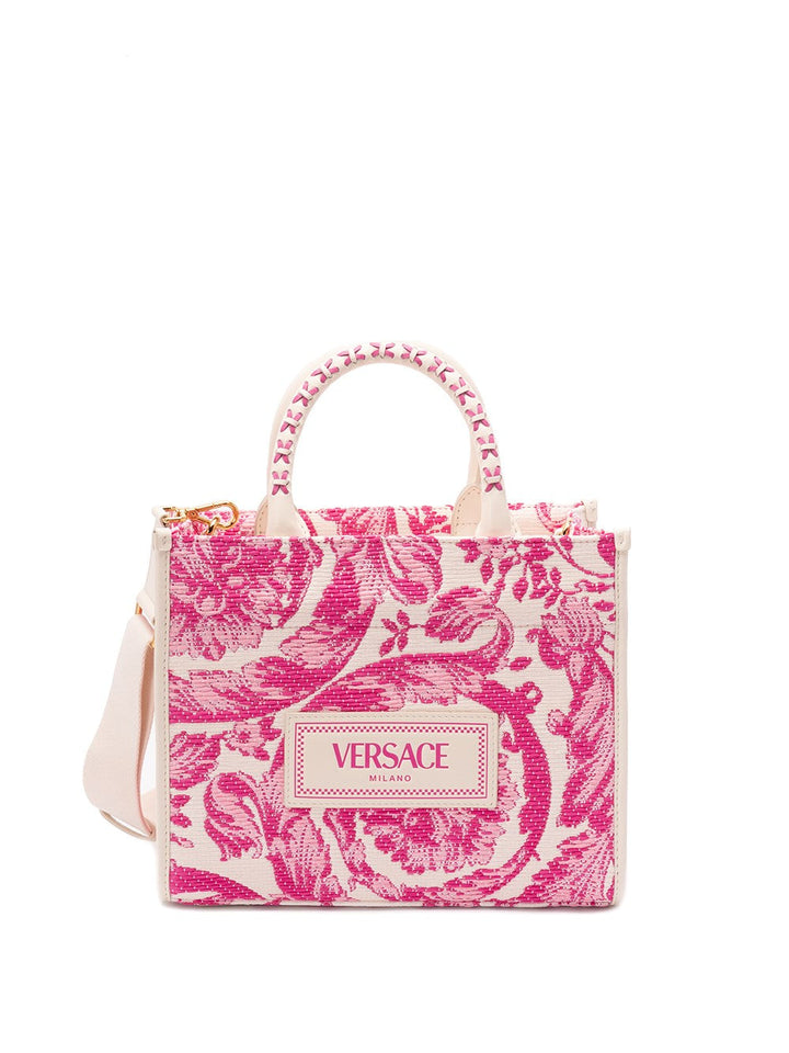 Versace Women Small Tote Rafia `Barocco` And Calf Leather