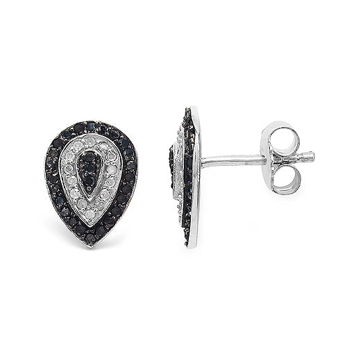 0.47 Carat Genuine Black Diamond &amp; White Diamond .925 Sterling Silver Earrings