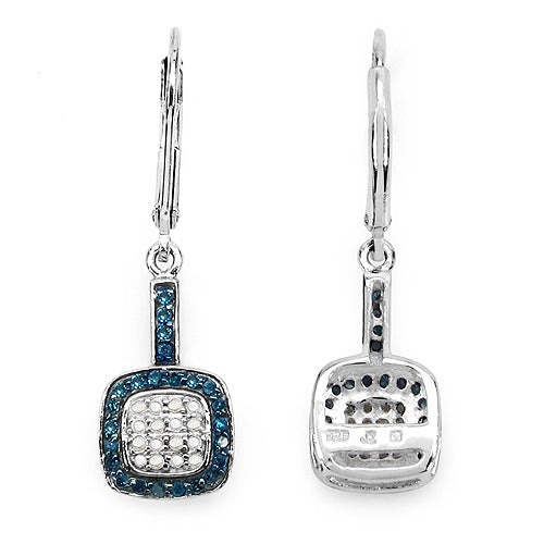 0.45 Carat Genuine Blue Diamond &amp; White Diamond .925 Sterling Silver Earrings
