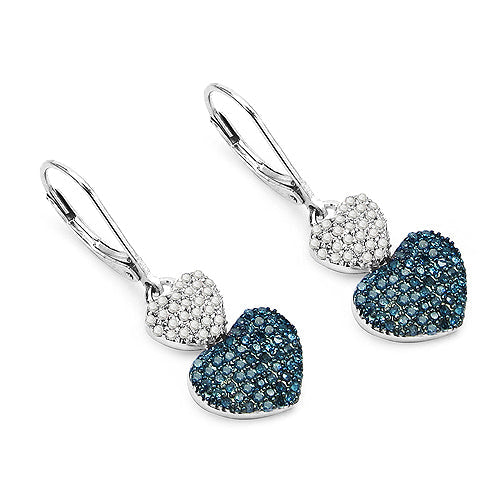 0.94 Carat Genuine Blue Diamond &amp; White Diamond .925 Sterling Silver Earrings
