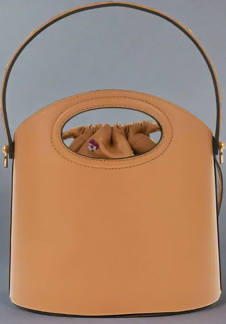 ETRO Brown Calfskin Tote Bag with hand painted floral handle