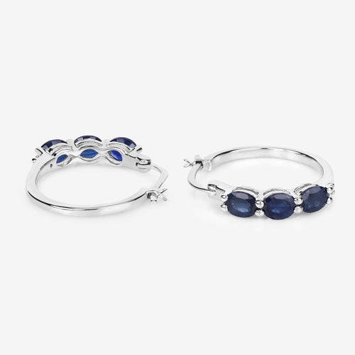 2.05 Carat Genuine Blue Sapphire and White Diamond .925 Sterling Silver Earrings