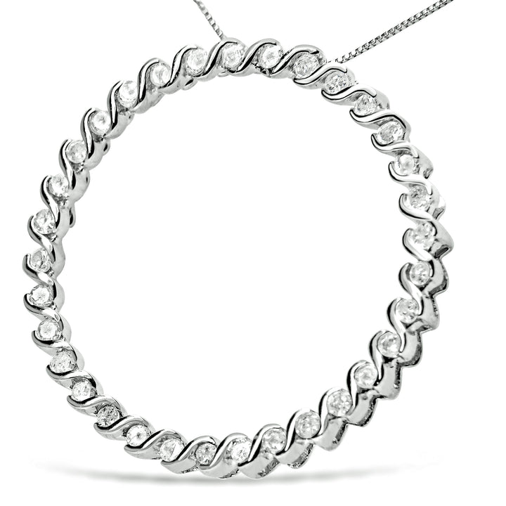 .925 Sterling Silver 3/4 Cttw Round Diamond Spiral Curved Circle Pendant 18" Necklace (I-J Color, I3 Clarity)