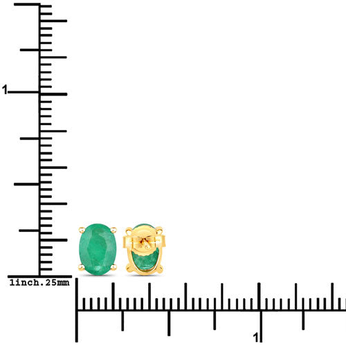 1.44 Carat Genuine Zambian Emerald 10K Yellow Gold Earrings
