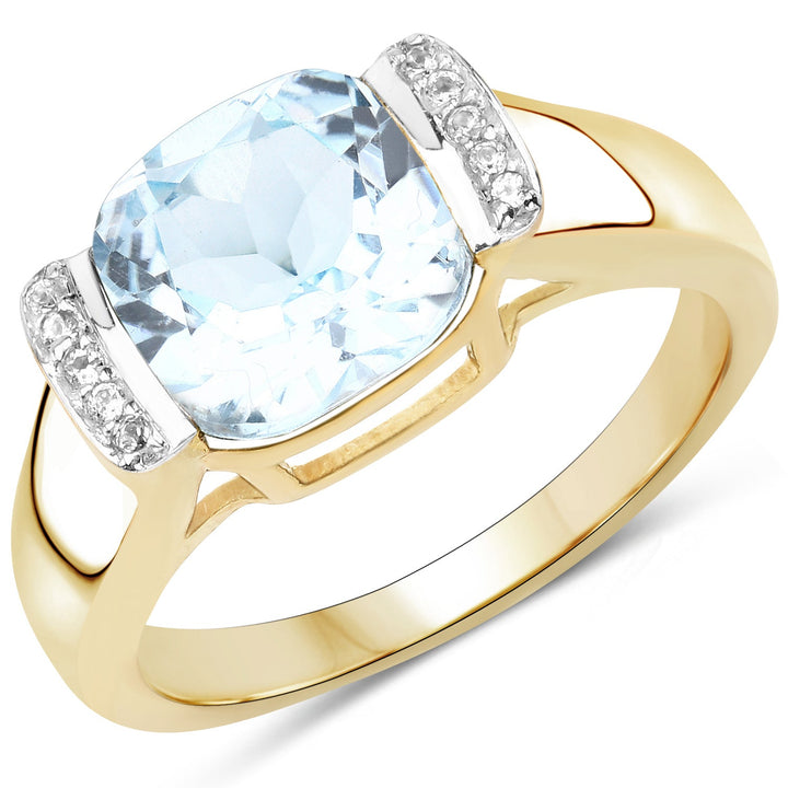 14K Yellow Gold Plated 3.62 Carat Genuine Blue Topaz &amp; White Topaz .925 Sterling Silver Ring