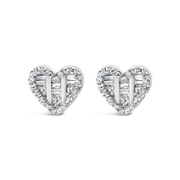 14K Yellow Gold Plated .925 Sterling Silver 1/2 Cttw Round and Baguette Diamond Composite Heart Shaped Stud Earring (I-J Color, SI2-I1 Clarity)
