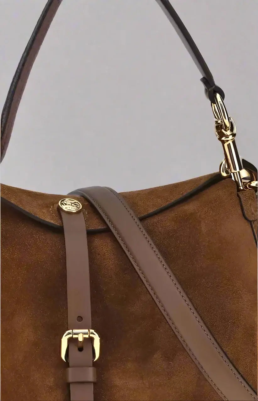 ETRO women's brown leather Suede Pony Shoulder Bag