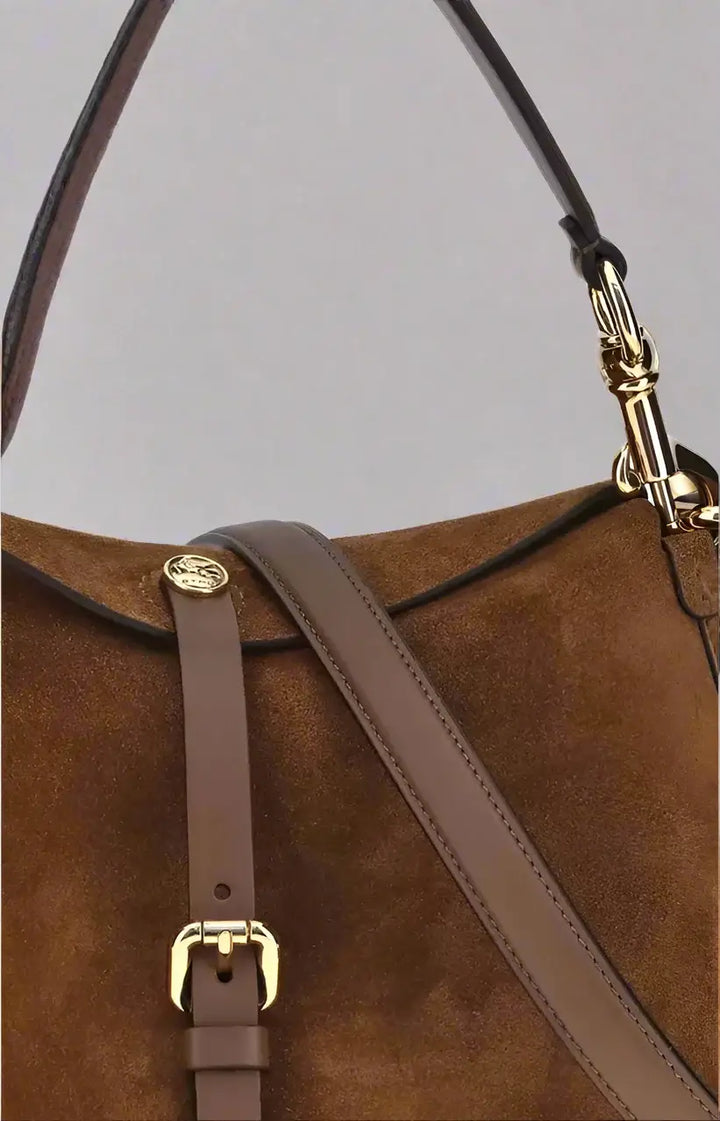 ETRO women's brown leather Suede Pony Shoulder Bag