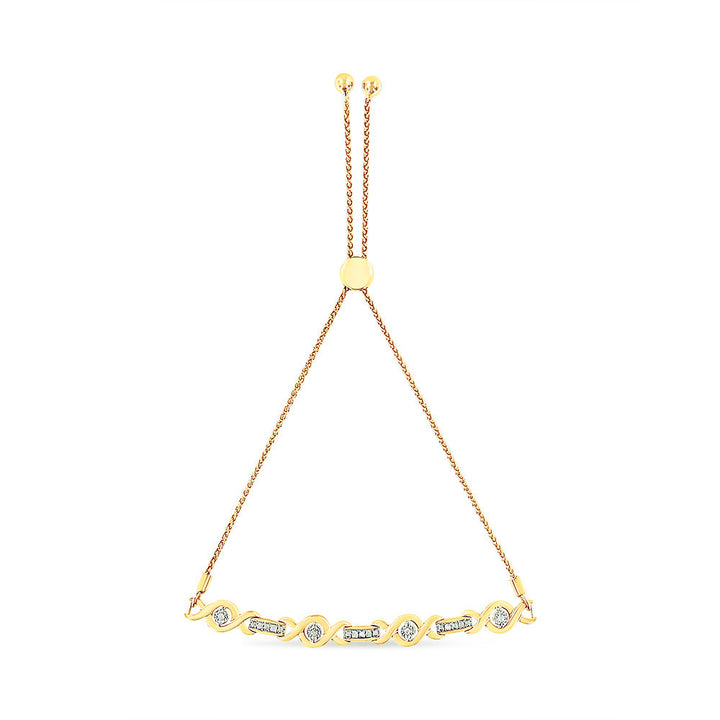 14K Yellow Gold Plated .925 Sterling Silver Channel Set Diamond Accent Twist 4â€-10â€ Adjustable Bolo Bracelet (I-J Color, I3 Clarity)