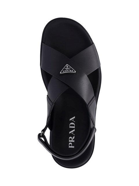 Prada Men Logo Crossed Sandals