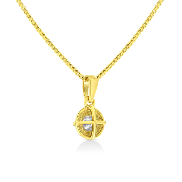 14K Yellow Gold Plated .925 Sterling Silver 1/2 Cttw Brilliant Round Cut Diamond Solitaire Milgrain 18" Pendant Necklace (K-L Color, I2-I3 Clarity)