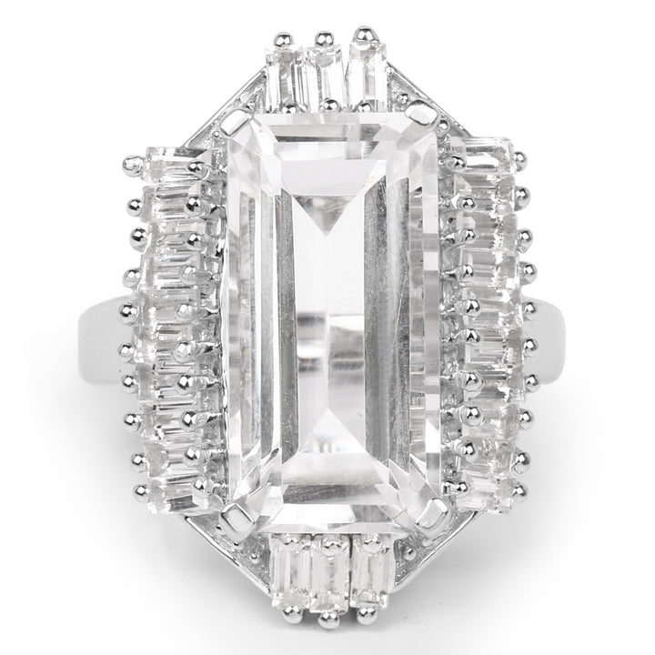 9.77 Carat Genuine Crystal Quartz & White Topaz .925 Sterling Silver Ring