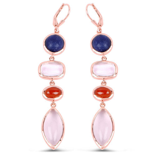 14K Rose Gold Plated 30.55 Carat Genuine Multi Stone .925 Sterling Silver Earrings