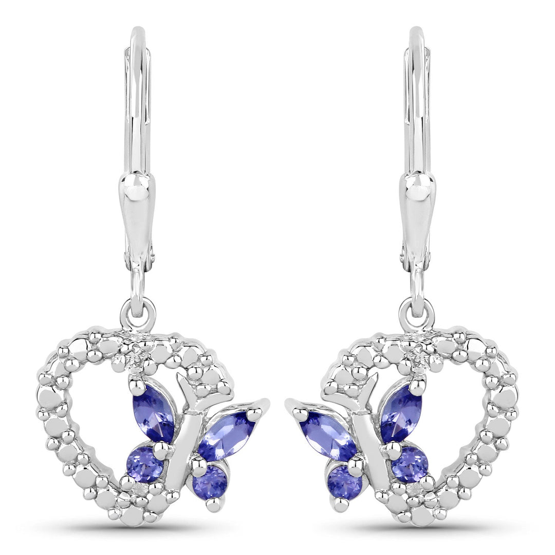 0.50 Carat Genuine Tanzanite and Created White Sapphire .925 Sterling Silver Earrings