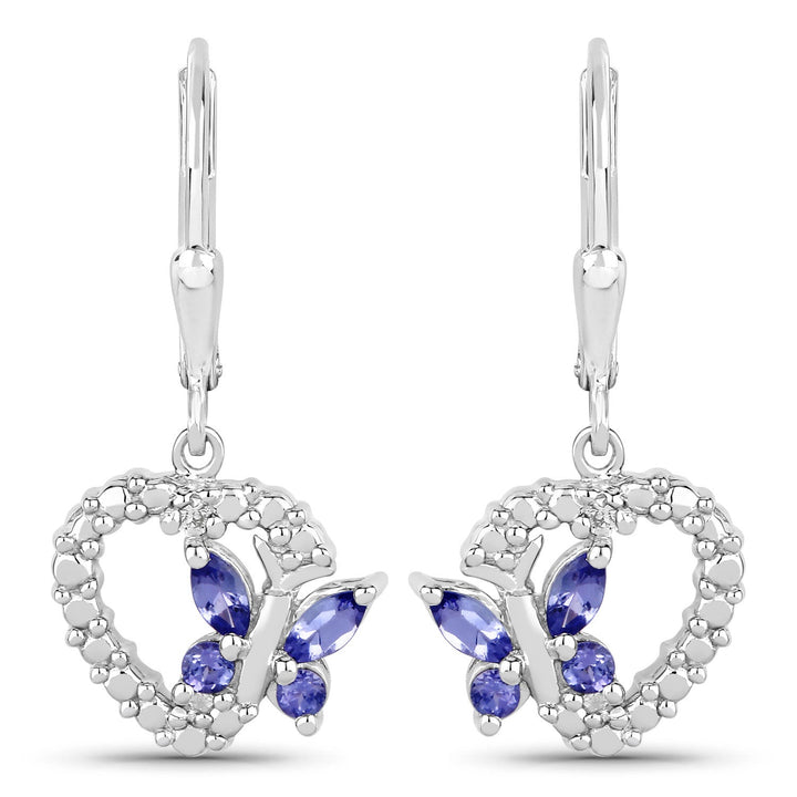 0.50 Carat Genuine Tanzanite and Created White Sapphire .925 Sterling Silver Earrings