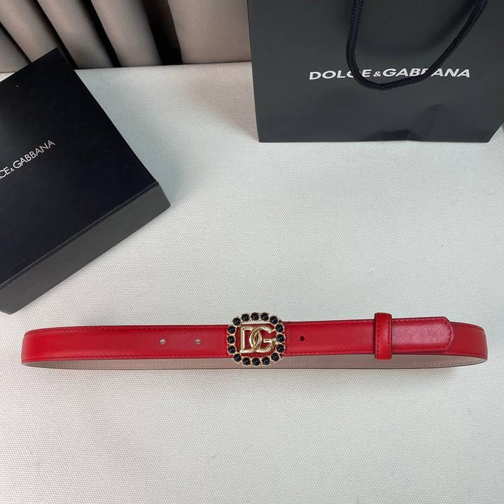 Dolce Gabbana Women Calfskin belt with bejeweled DG logo &