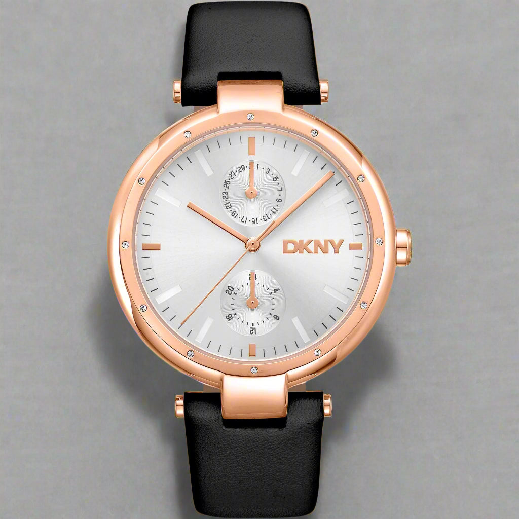 DKNY women's silver dial yellow gold bezel chronograph Watches