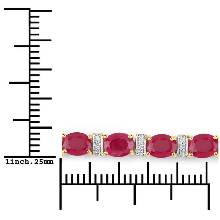 7.76 Carat Genuine Ruby and White Diamond 14K Yellow Gold Bracelet