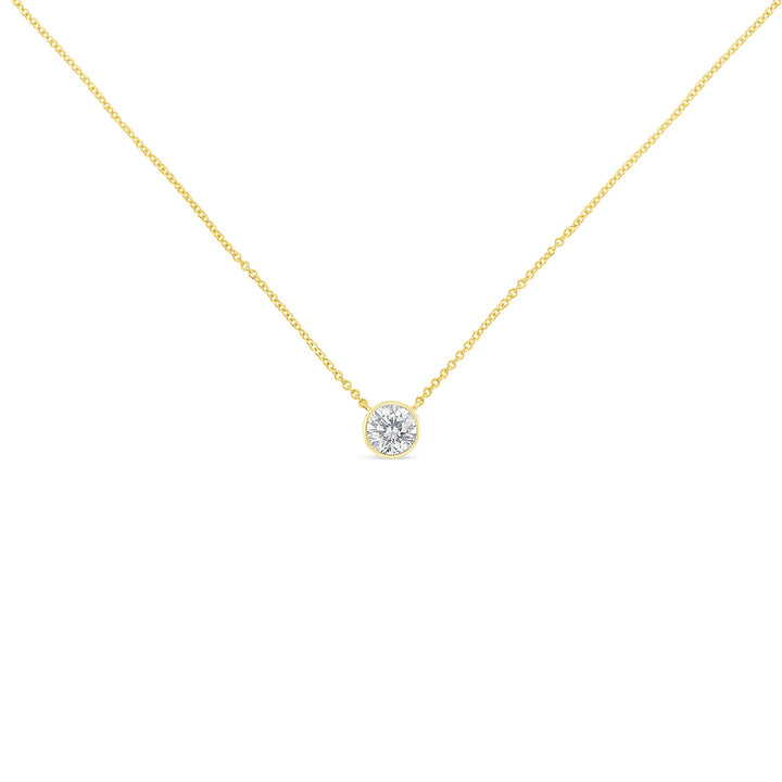 10K Yellow Gold 1/3 Carat Round Brilliant-Cut Diamond Modern Bezel-Set Solitaire 16"-18" Pendant Necklace (H-I Color, SI2-I1 Clarity)