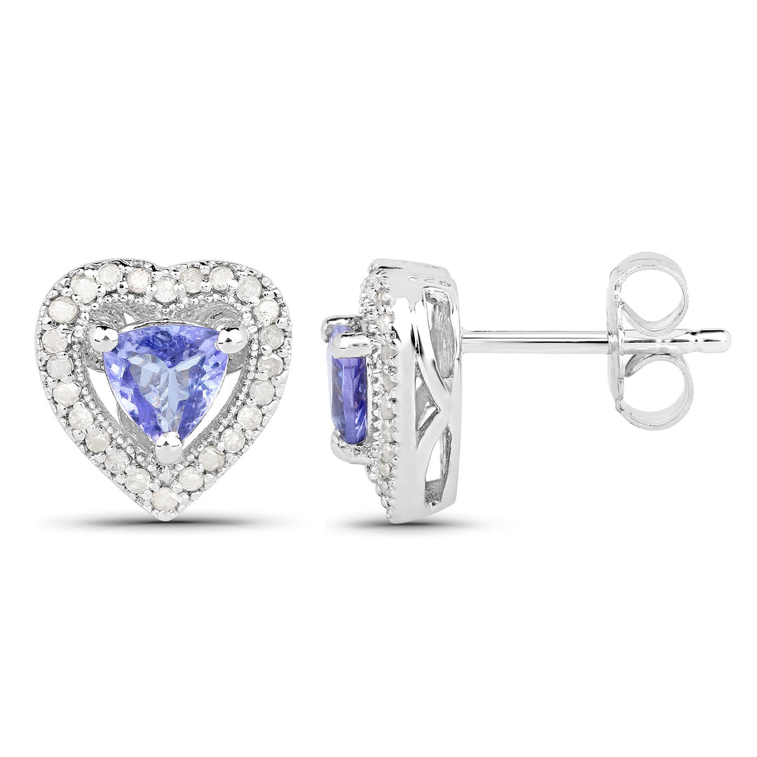 1.20 Carat Genuine Tanzanite &amp; White Diamond .925 Sterling Silver Earrings