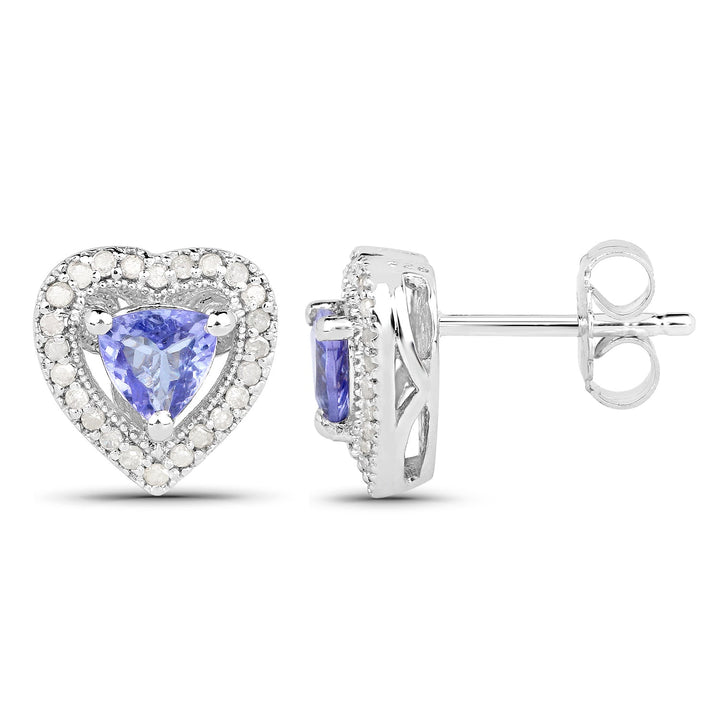 1.20 Carat Genuine Tanzanite &amp; White Diamond .925 Sterling Silver Earrings