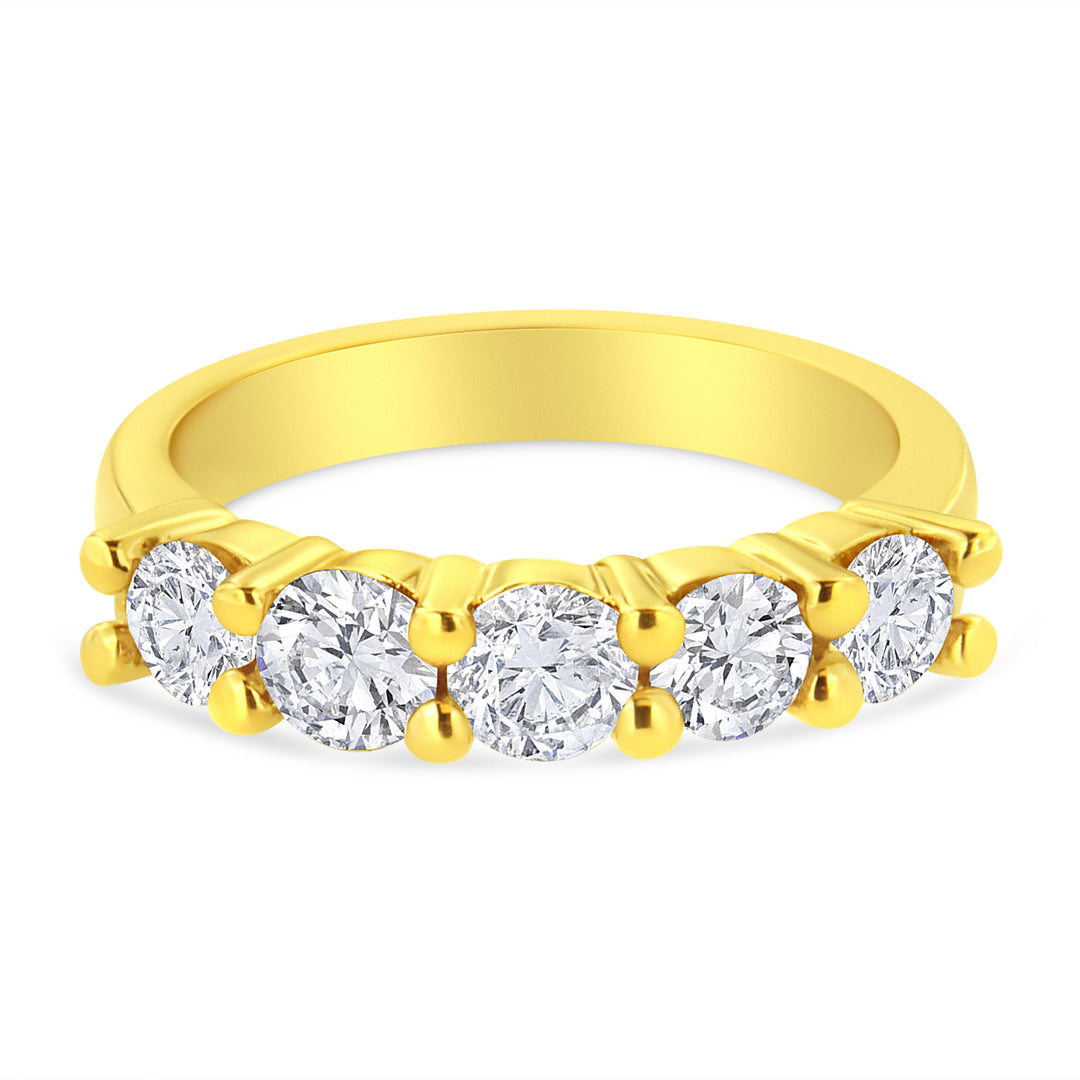14K Yellow Gold Plated .925 Sterling Silver 1 1/2 Cttw Shared Prong Set Brilliant Round-Cut Diamond Anniversary or Wedding Band Ring (K-L Color, SI2-I1 Clarity) - Size 7