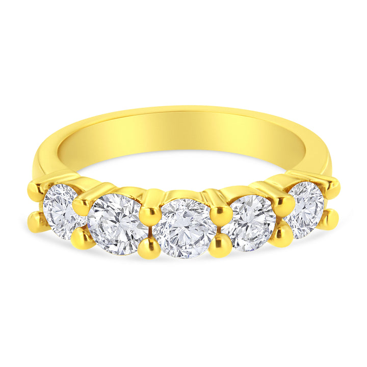 14K Yellow Gold Plated .925 Sterling Silver 1 1/2 Cttw Shared Prong Set Brilliant Round-Cut Diamond Anniversary or Wedding Band Ring (K-L Color, SI2-I1 Clarity) - Size 7
