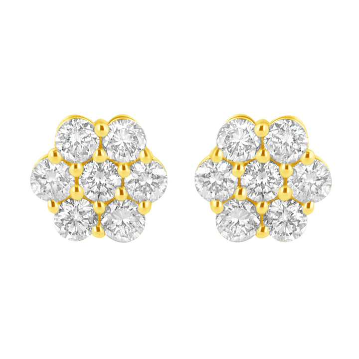 14K Yellow Gold 1/2 Cttw Brilliant Round Cut Diamond Floral Cluster Stud Earrings with Pushbacks (J-K Color, VS2-SI1 Clarity)