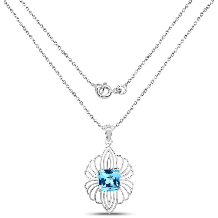 8.18 Carat Genuine Swiss Blue Topaz .925 Sterling Silver Pendant