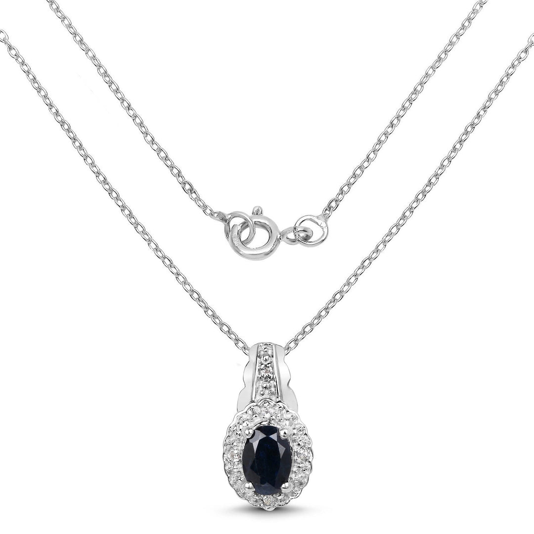 0.98 Carat Genuine Blue Sapphire and White Topaz .925 Sterling Silver Pendant