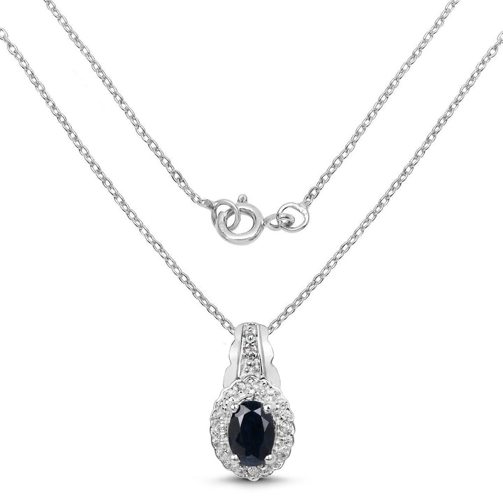 0.98 Carat Genuine Blue Sapphire and White Topaz .925 Sterling Silver Pendant