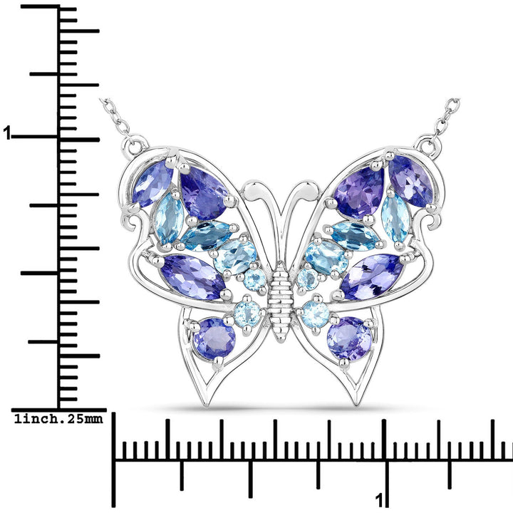 3.60 Carat Genuine Tanzanite and Swiss Blue Topaz .925 Sterling Silver Necklace